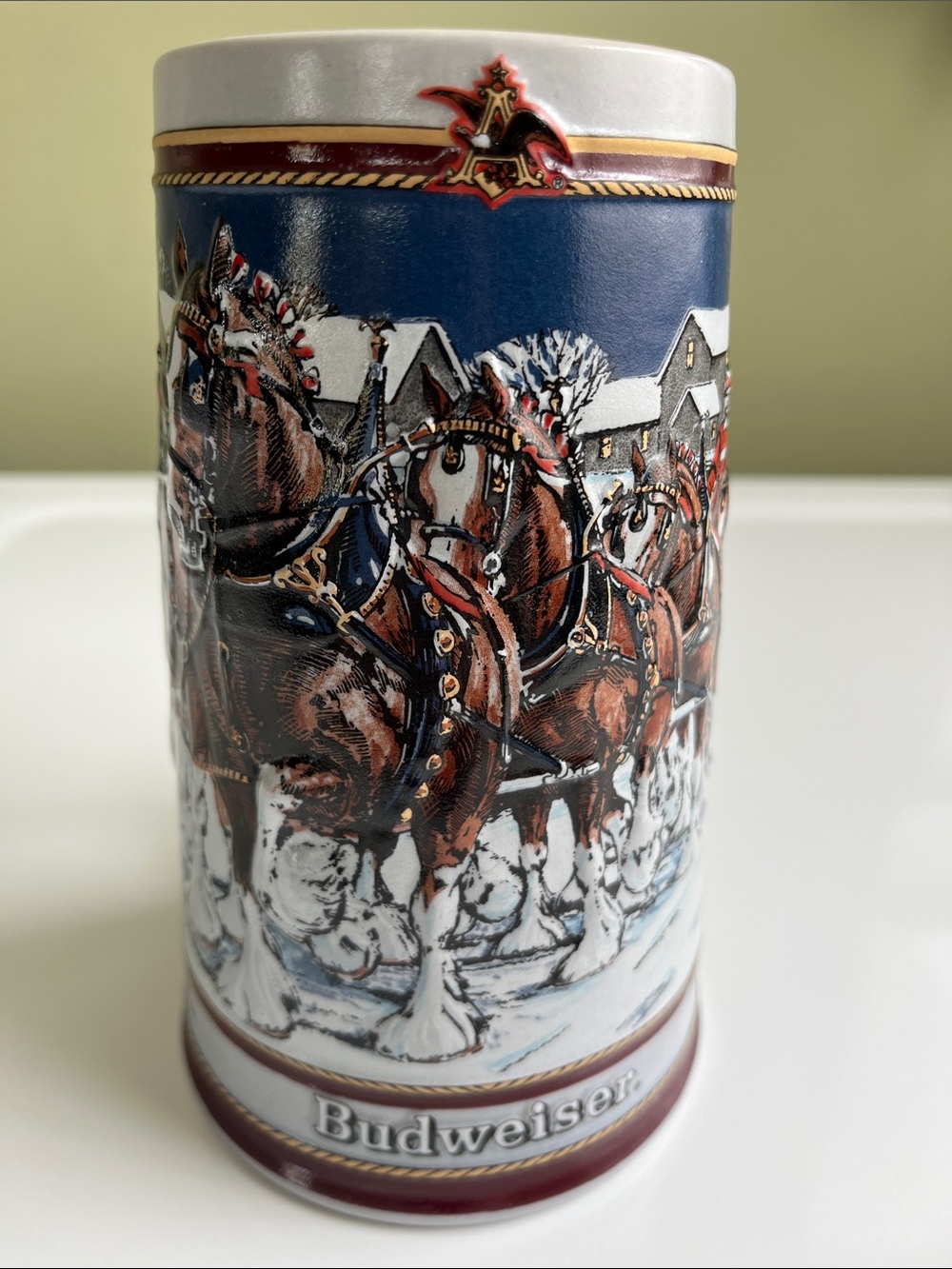1998 Budweiser Blue and Brown Clydesdale Ceramic Stein